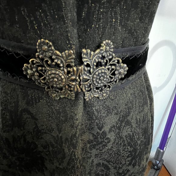 Vintage ELIE TAHARI For Bergdorf Goodman Damask V-Neck Sleeveless Dress With Orn - Picture 5 of 10